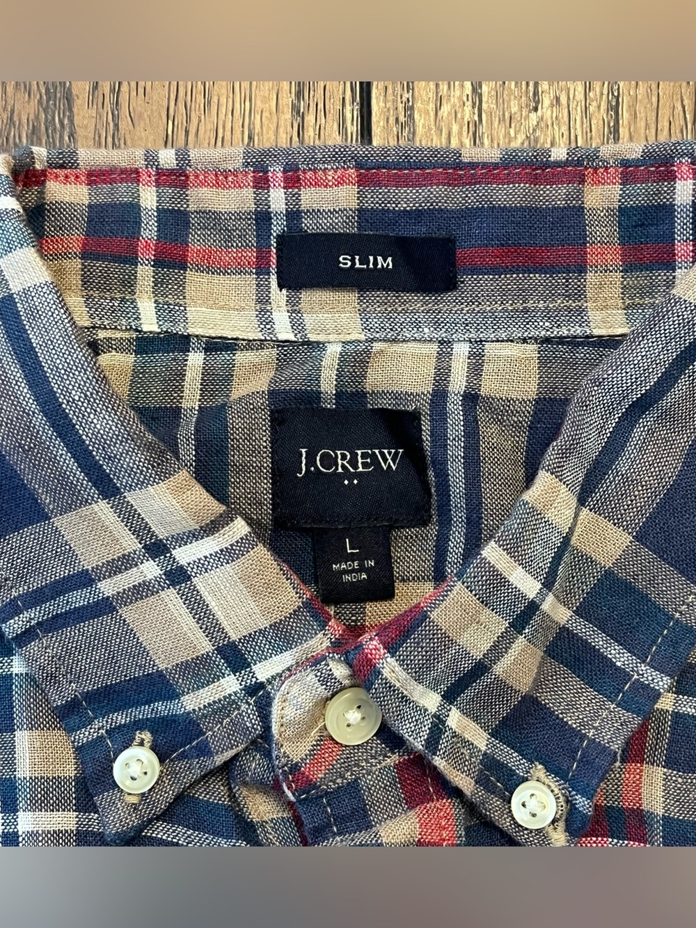 J. Crew Linen Plaid Slim Fit Short Sleeve Button Down Shirt Mens Large - Picture 3 of 7